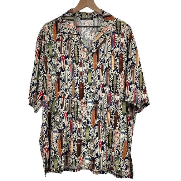 BCBG Nordstrom Men's Short Sleeve Camp Shirt Vacation Surfboard Print | XL/XXL - Picture 2 of 6